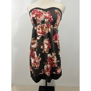 Motherhood‎ Maternity Strapless Floral Sweetheart Empire Waist Dress Brown Large